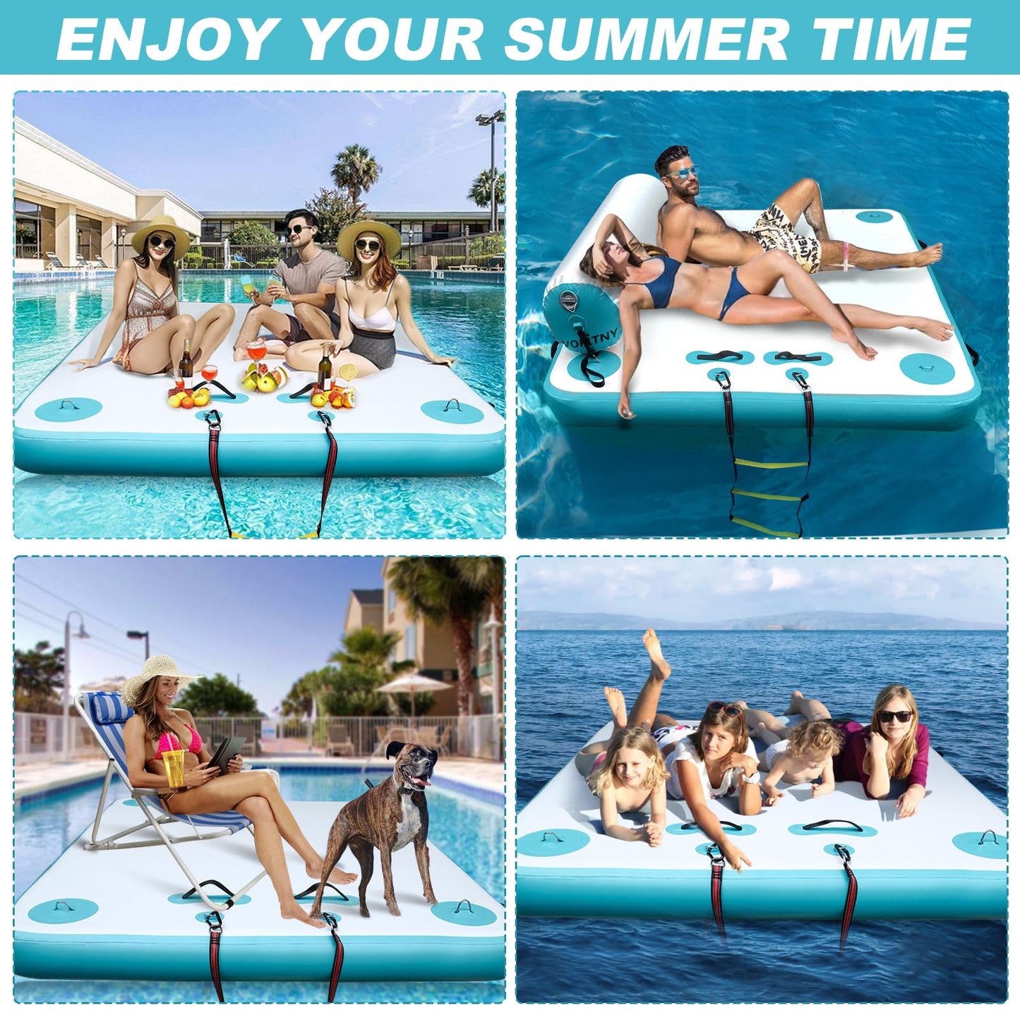 VOFiTNY Inflatable Floating Dock Air Platform Multi-Person Swim Water Mat with Rope Ladder, None-Slip Surface for Lake Beach (5f