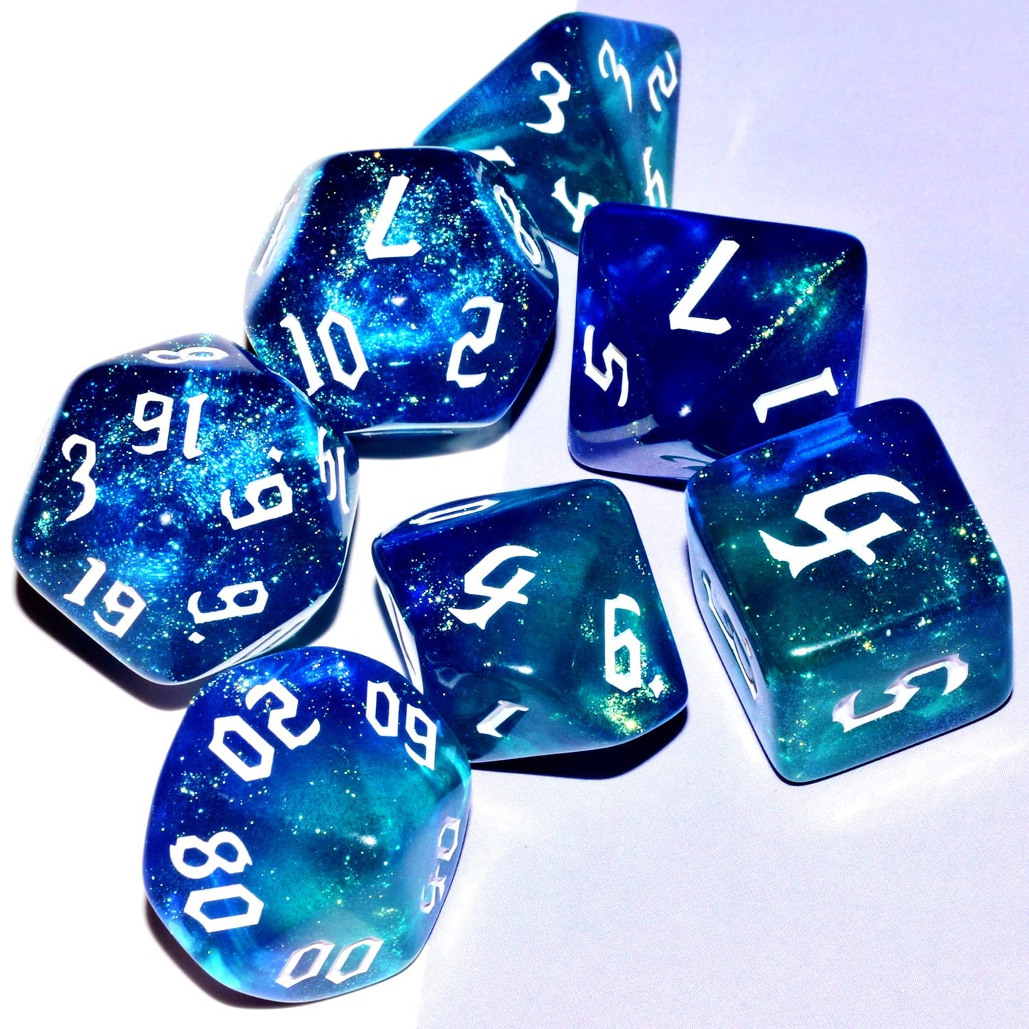 Galaxy Dice Set| Dark Blue Mix Cyan Crystal DND Dice Set for Board Game