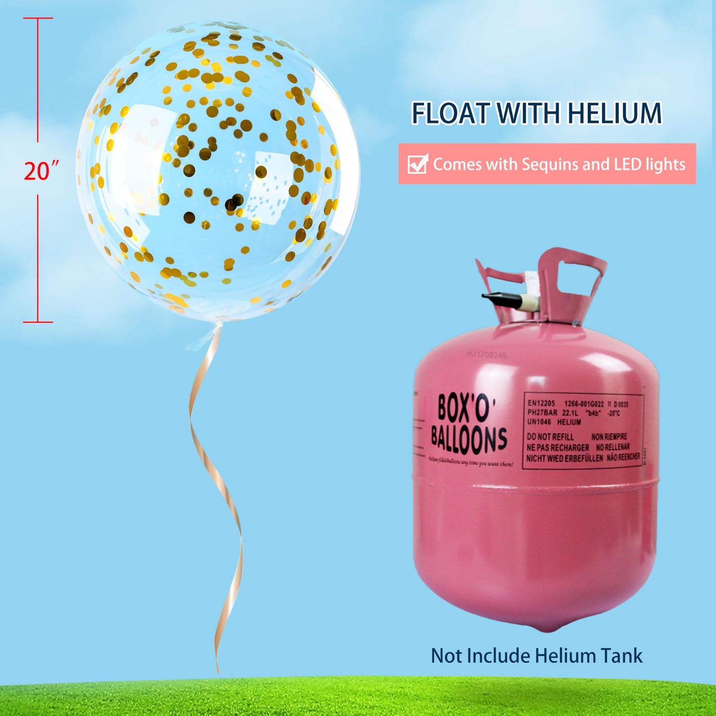 12 Pack Big Light Up Bobo Led Balloons With Sticks - Clear Balloons With Lights, Glow In The Dark, Flicker In The Daylight - Per