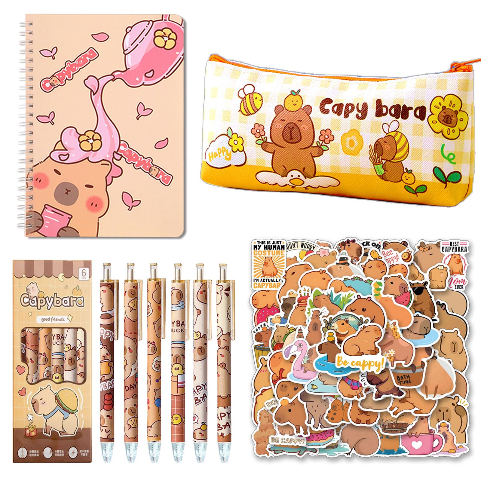 Capybara School Supplies, Capybara Stationery Set, Cute Capybara Gifts, Including Cartoon Journal, Pencil Case, Ballpoint Pen, S