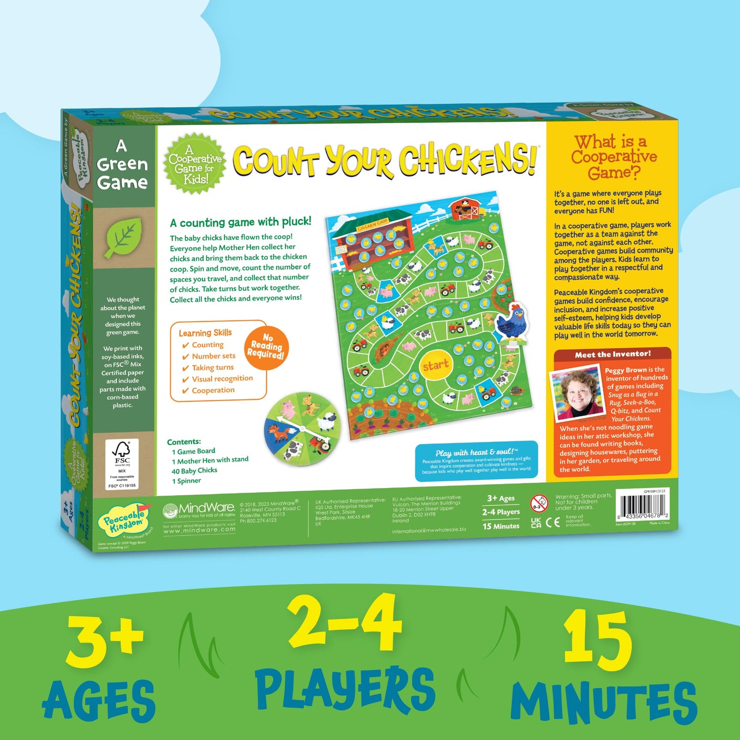 Peaceable Kingdom Count Your Chickens Cooperative Game for Kids Ages 3+, Cardboard, Multi-Color, Model GM108