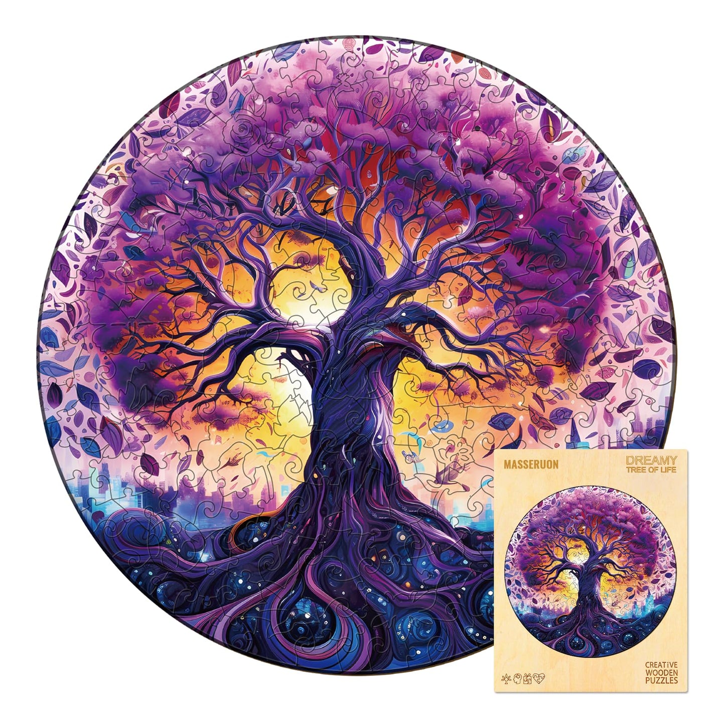 masseruon Tree of Life Puzzles for Adults, 300 Piece Puzzles for Adults(L, 13.4x13.4in), Unique Round Jigsaw Puzzles, Creative C