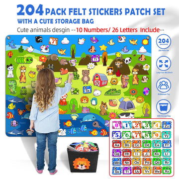 204Pcs Animals Felt Busy Board Story Set with Storage Bag Preschool Large Wall Storyboard Forest Themed Early Learning Interacti