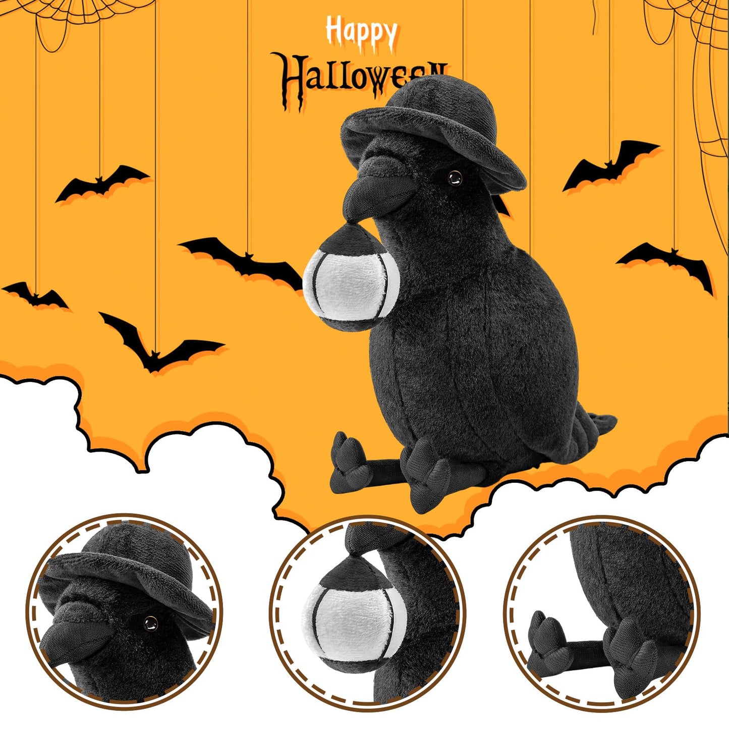 Zhongxin Made Crow Plush Toy - Luminous Crow Stuffed Animals 10In, Cute Crow Bird Raven Animal Dolls, Gift Toys For Kids Birthda