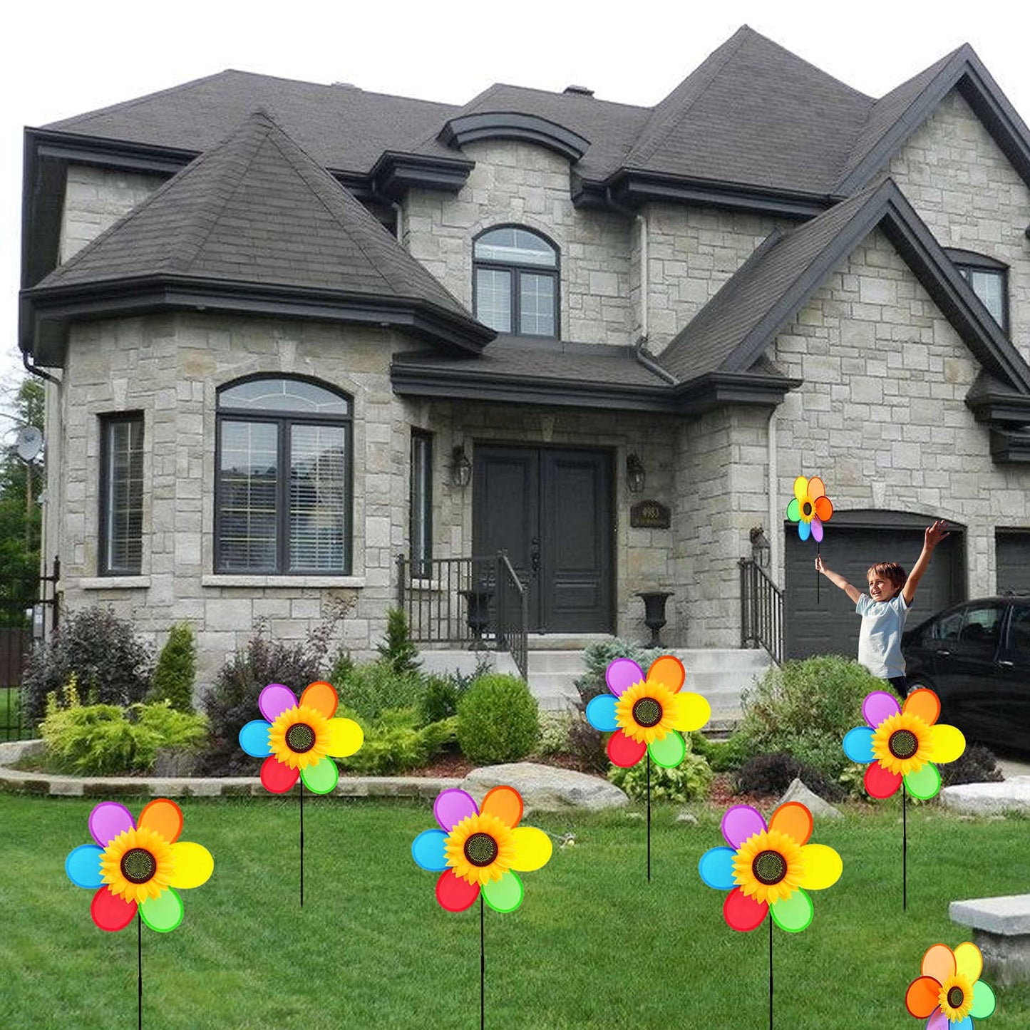 Frantlna Sunflower Pinwheels Outdoor Wind Spinners Yard Garden, Lawn Pinwheels Bulk Wind Toys For Kids, Colorful Flower Windmill
