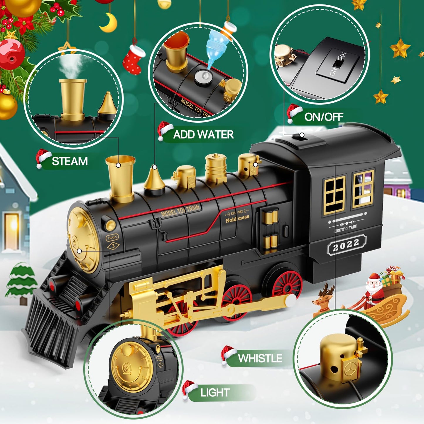 Unih Electric Train Set,Train Toys With Smoke,Lights & Sounds,Toy Train With Steam Locomotive Engine,Luminous Passenger Car & Tracks, Xmas Train Toys For Boys Kids 3 4 5 6 7 8+ Year Old Gifts