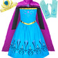 Cokos Box Girls Coronation Dress Costume Cape Gloves Tiara Crown Accessories Kids Princess Set, 3 Years, Blue-Purple, 3T