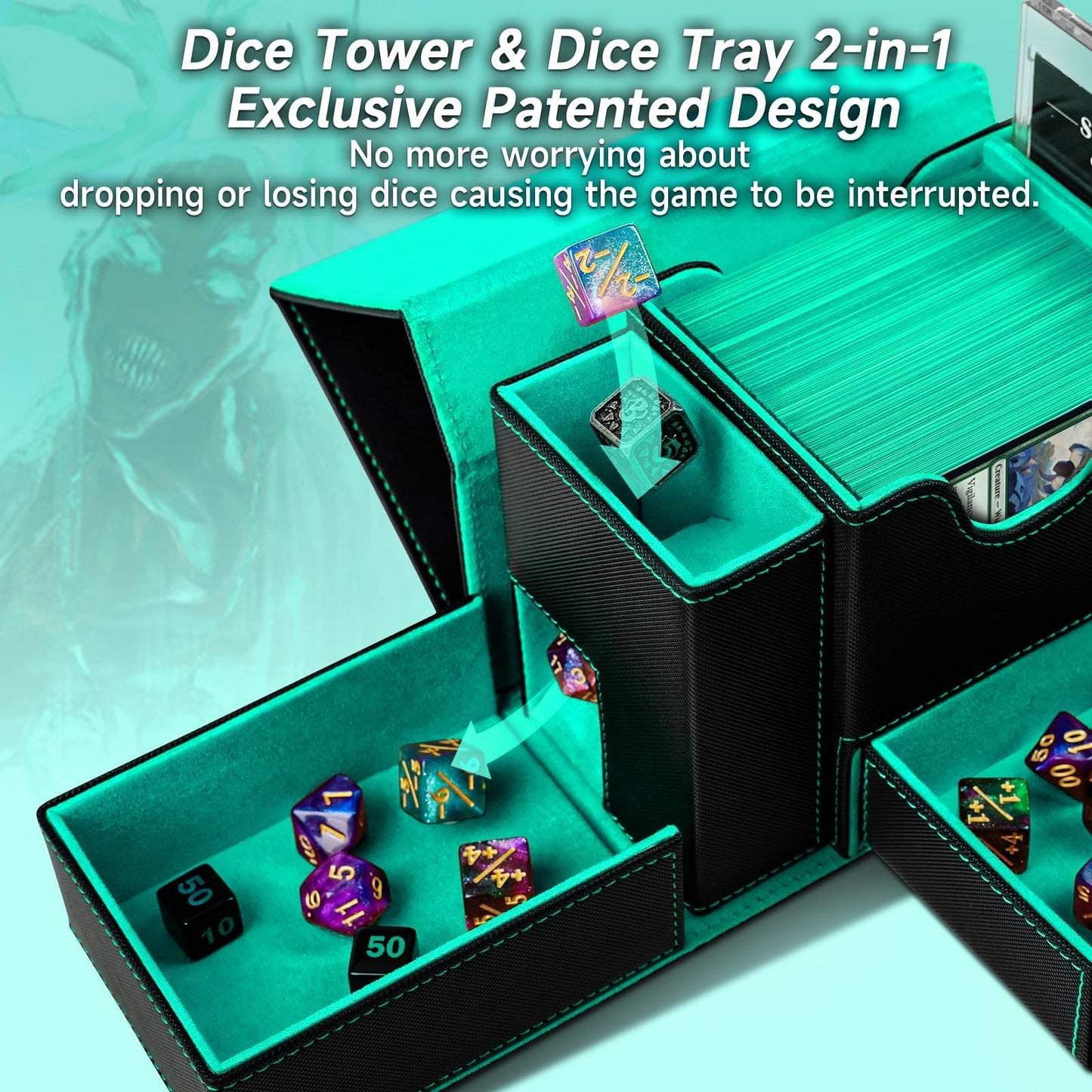 Stepane Mtg Commander Deck Box 2-In-1 Dice Tray & Card Tower 120+ Single-Sleeved Premium Leather Magnetic Box For Tcg/Ccg Cards