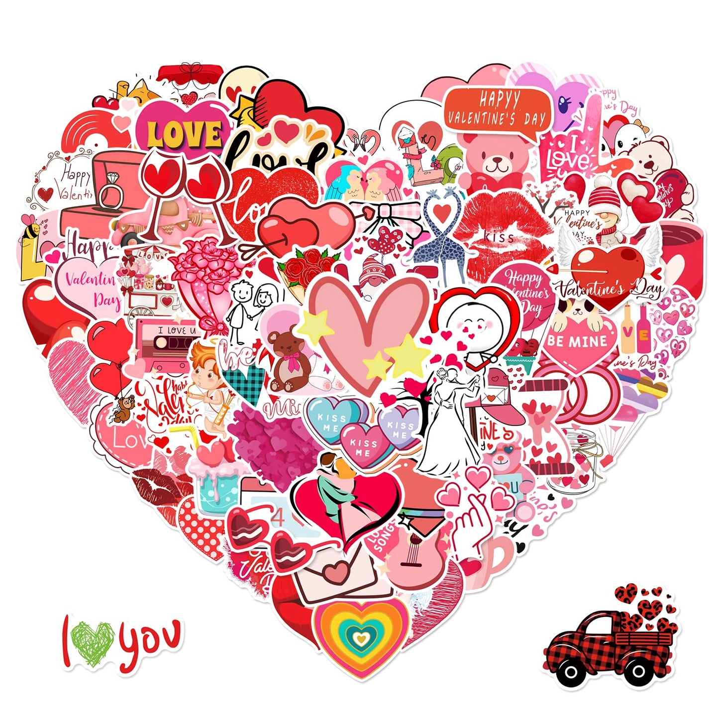 Xzentira, 100Pcs Valentines Day Stickers, Love Stickers, Waterproof Vinyl Stickers For Water Bottle, Laptop, Gifts, Skateboard,