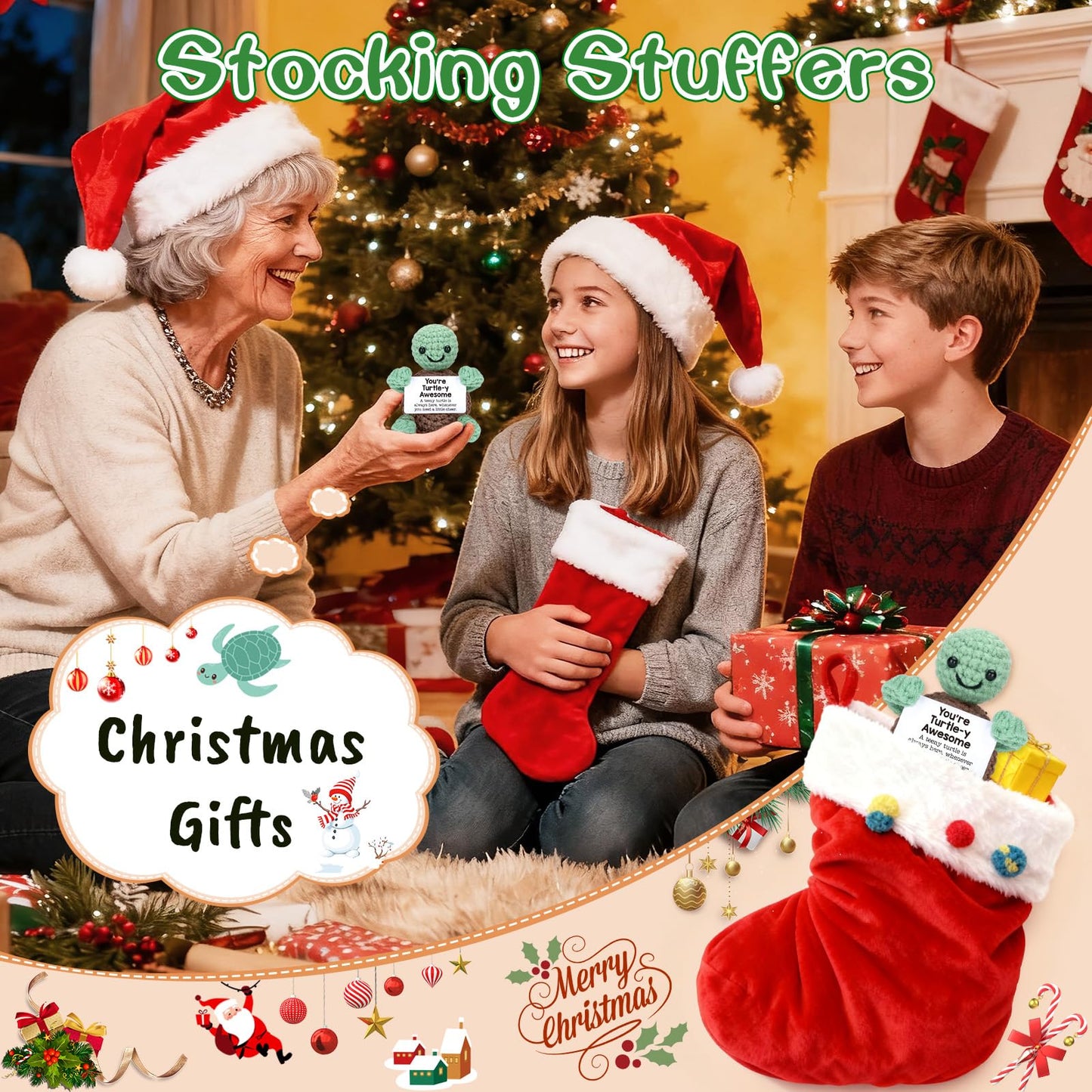 Mini Funny Turtle Christmas Birthday Gifts for Women Men Grandkids  Stocking Stuffers for Teen  Inspirational Small Animals Cute Stuff Things  Handmade Emotional Positive Crochet Turtle Decorations