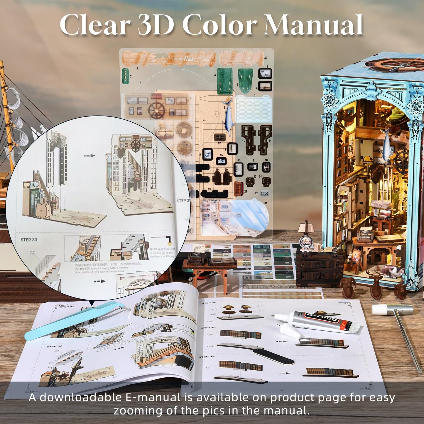 ???????????????? Book Nook Kit, Diy Miniature Dollhouse Booknook Bookshelf Insert Decor, 3D Wooden Puzzles With Led Light For Te