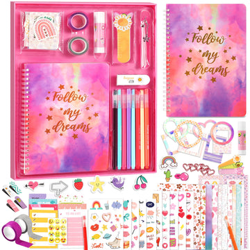 Diy Journal Kit For Girls, 7 8 9 10 Year Old Girl Birthday Gifts, Ideal Crafts Gifts For Tween And Teen Girls 7-14, 74Pcs Journa