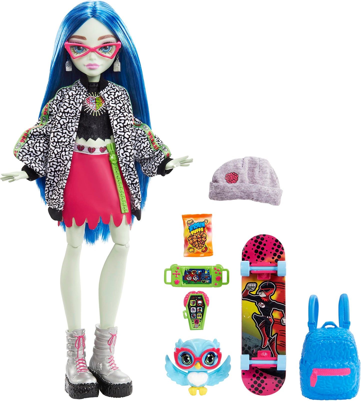 Monster High Ghoulia Yelps Doll - 10.3" Posable, Blue Hair, Multicolor, Model HHK58, Includes Pet & Accessories