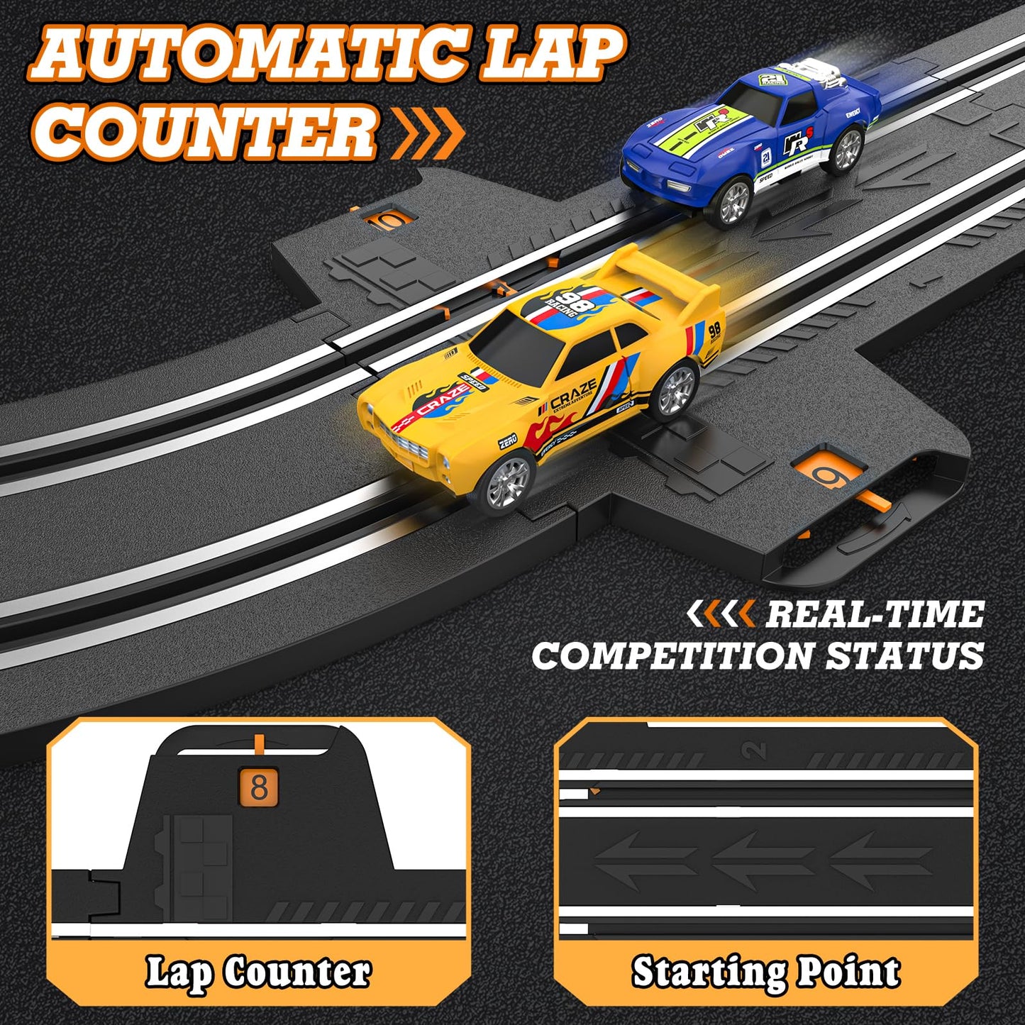 Slot Car Race Track Sets With 1:64 High-Speed Slot Cars, Battery Or Electric Car Track, Dual Racing Game Lap Counter Circular Slope Track, Gifts Toys For Boys Kids Age 6 7 8-12