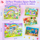 WaaLod Wooden Puzzles for Kids, 4 Pack, 24 Pieces, Educational Toys for Ages 4-6, Unicorn, Mermaid, Princess, Elf