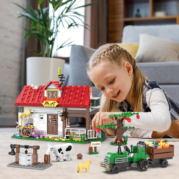 Hogokids Farm House Building Toy For Girls Boys - 852 Pcs Valentine'S Day City Farm Animals Building Block Set With Horse Tractor Farm Tools | Creative Easter Gift For Kids Ages 6 7 8 9 10 11 12+
