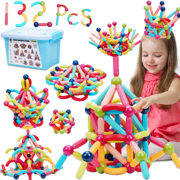 Couomoxa 132 Pcs Magnetic Building Blocks Toy-Stem Construction Building Set Learn Resource For Toddler Kids Magnet Toys For 3+ Year Old Montessori Toys For 2-6 Year Old Girl Boys Birthday Gift