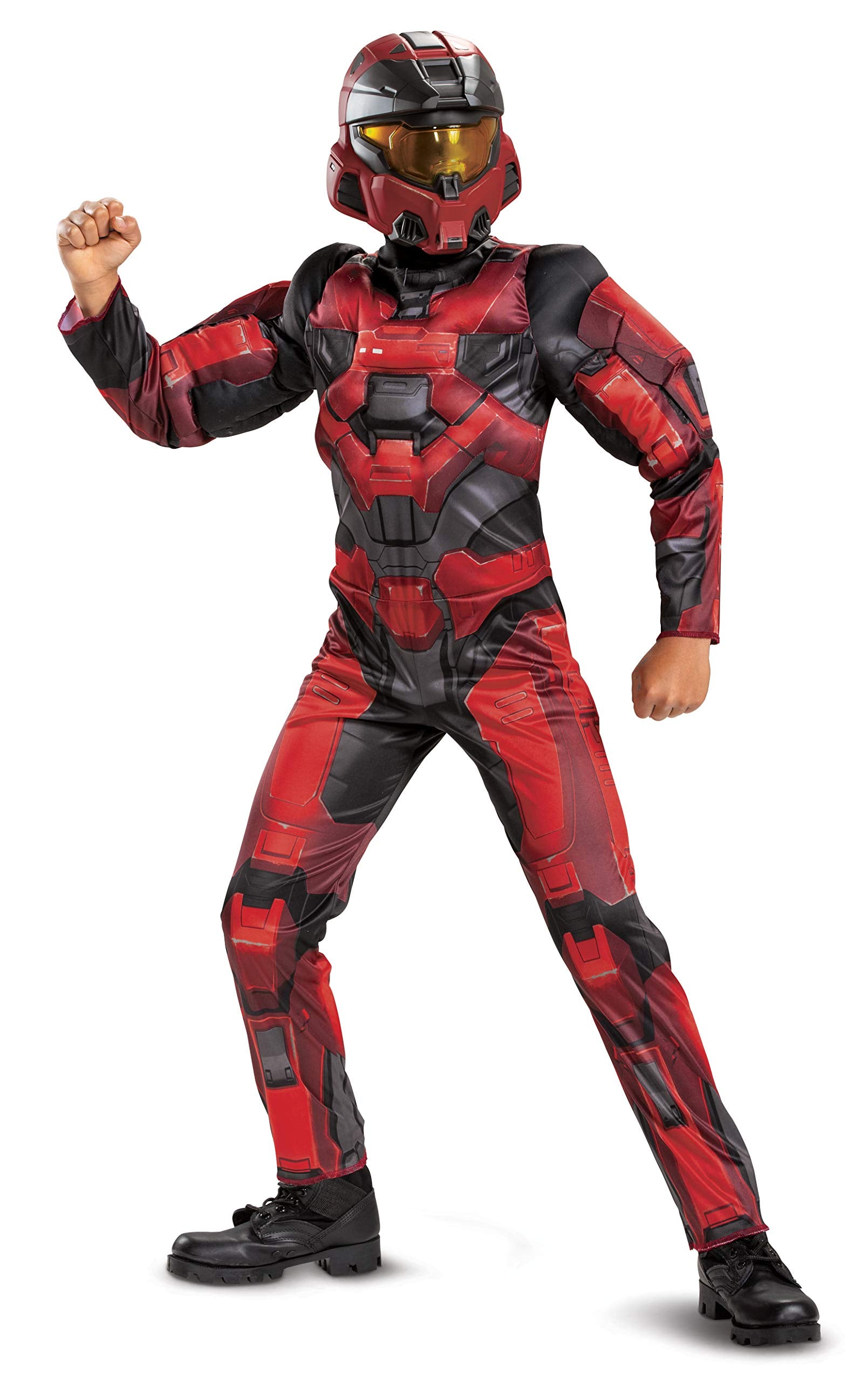 Disguise Halo Infinite Red Spartan Costume  Kids Size Video Game Inspired Character Jumpsuit  Classic Child Size Large (10-12) Red & Black