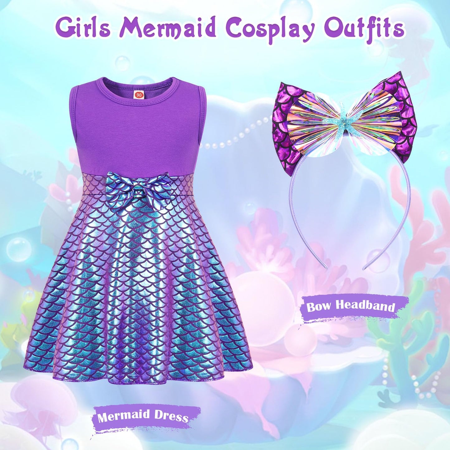 HenzWorld Little Girls Mermaid Dress up Costume Princess Birthday Party Cosplay Outfits Sleeveless Blouse Playwear Kids 4T