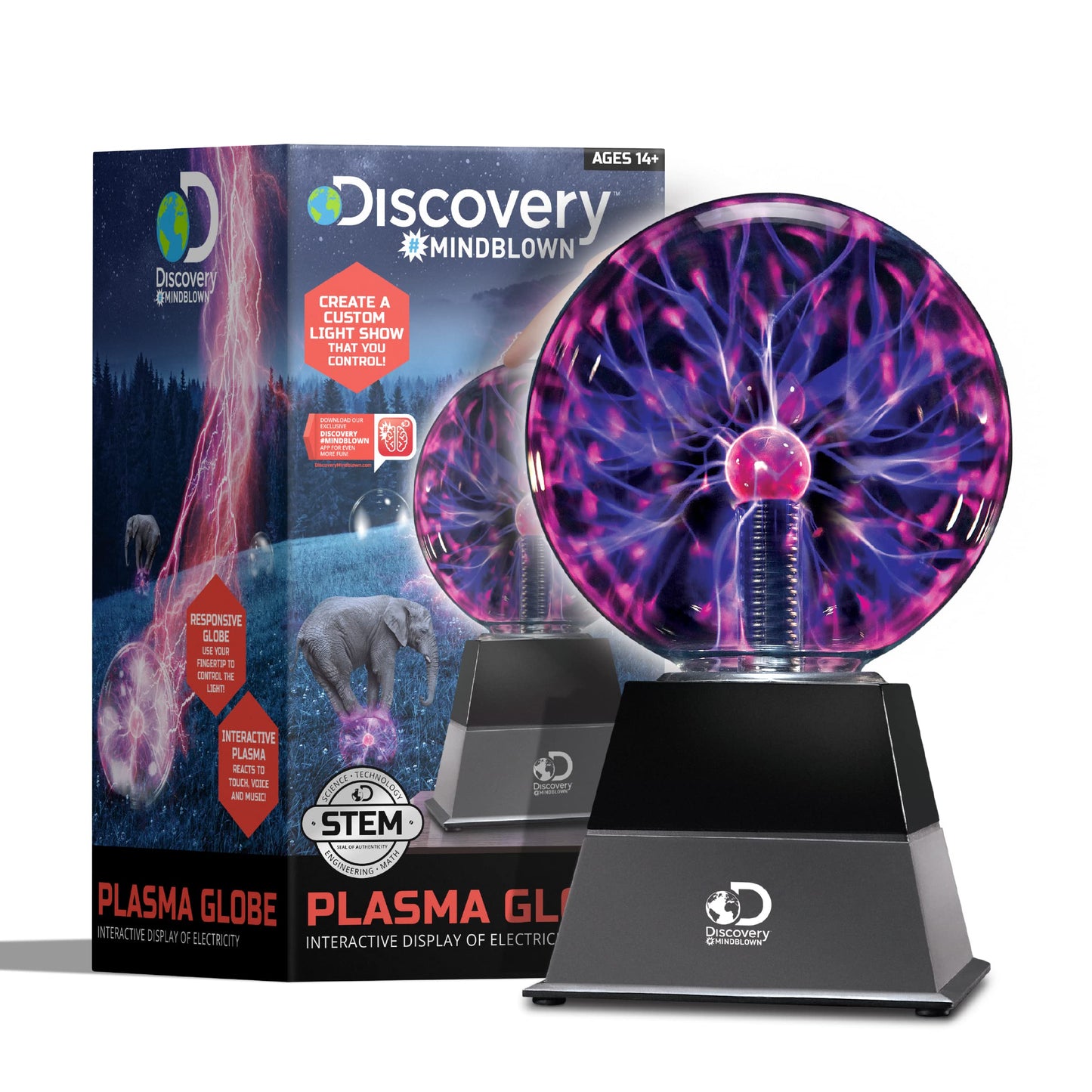 Discovery Kids Plasma Globe Lamp With Touch And Sound Sensitive Lightning, Tesla Coil, Ac Adapter - For Kids Room And Desk, Blac