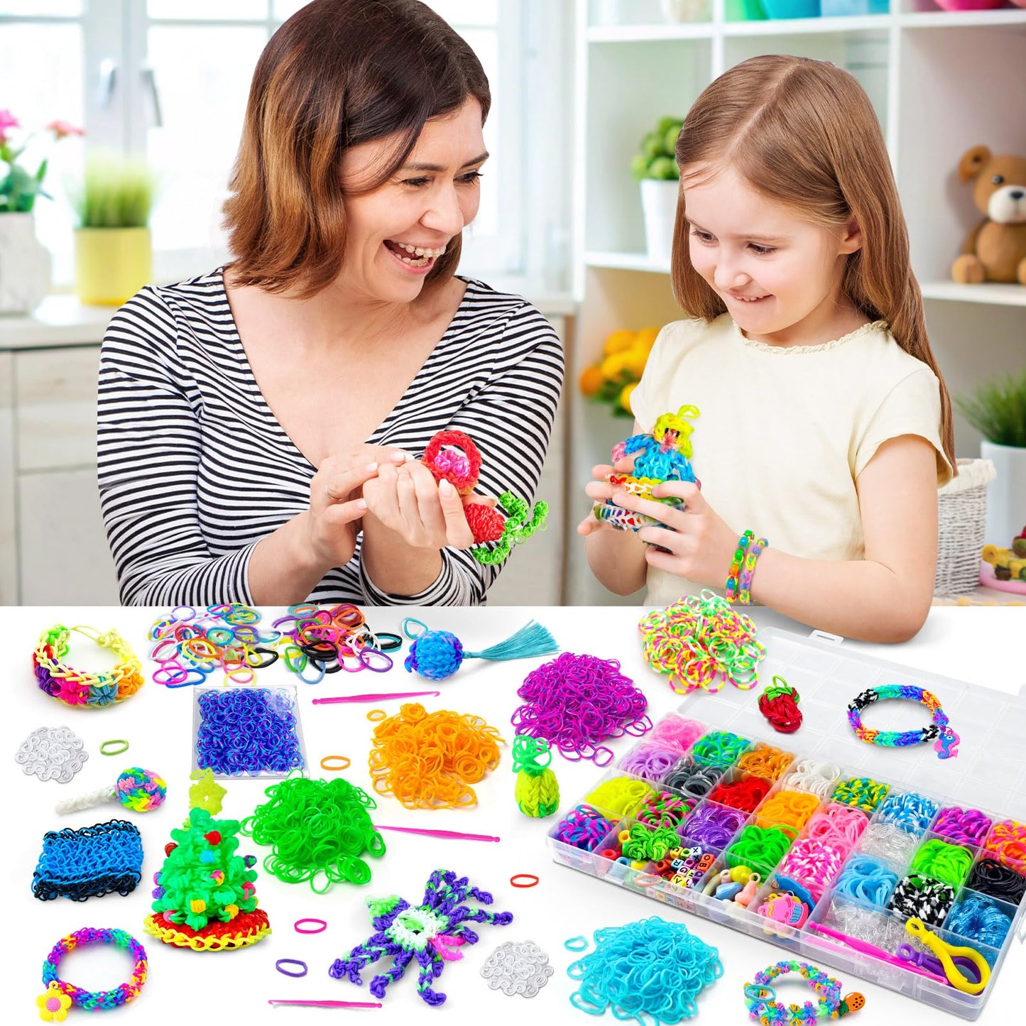 ROSHUKG 2500 Rubber Band Bracelet Refill Kit, Rubber Band Making Kit for Kids Weaving DIY Crafting Gift