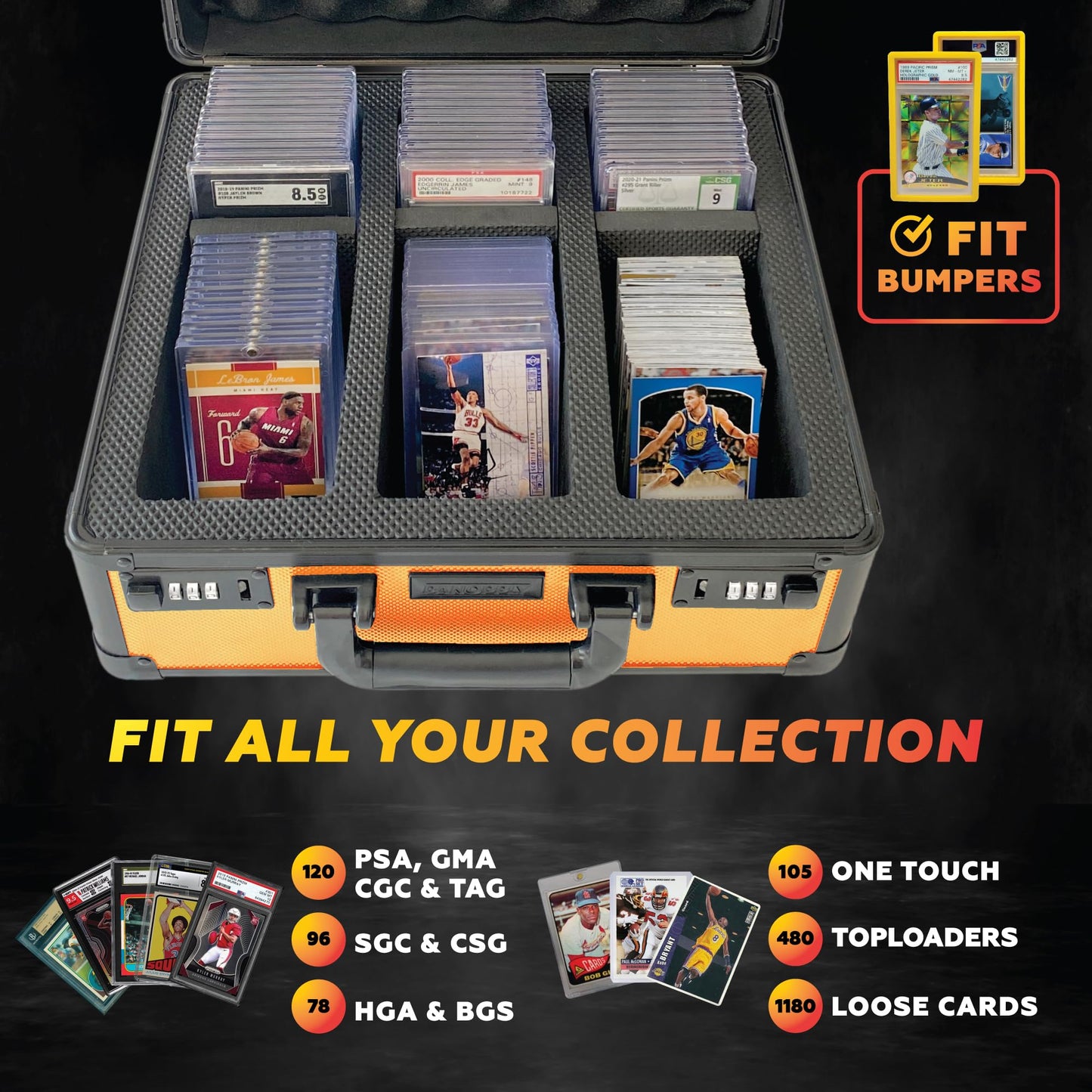 Panopply SLAB protective covering FUSION 120+ 3 Row Psa Graded Card Storage Box Graded Card Case Psa Slab Case for Graded Cards Psa Card Case Baseball Card Cases for Sports Cards Storage (ORANGE)