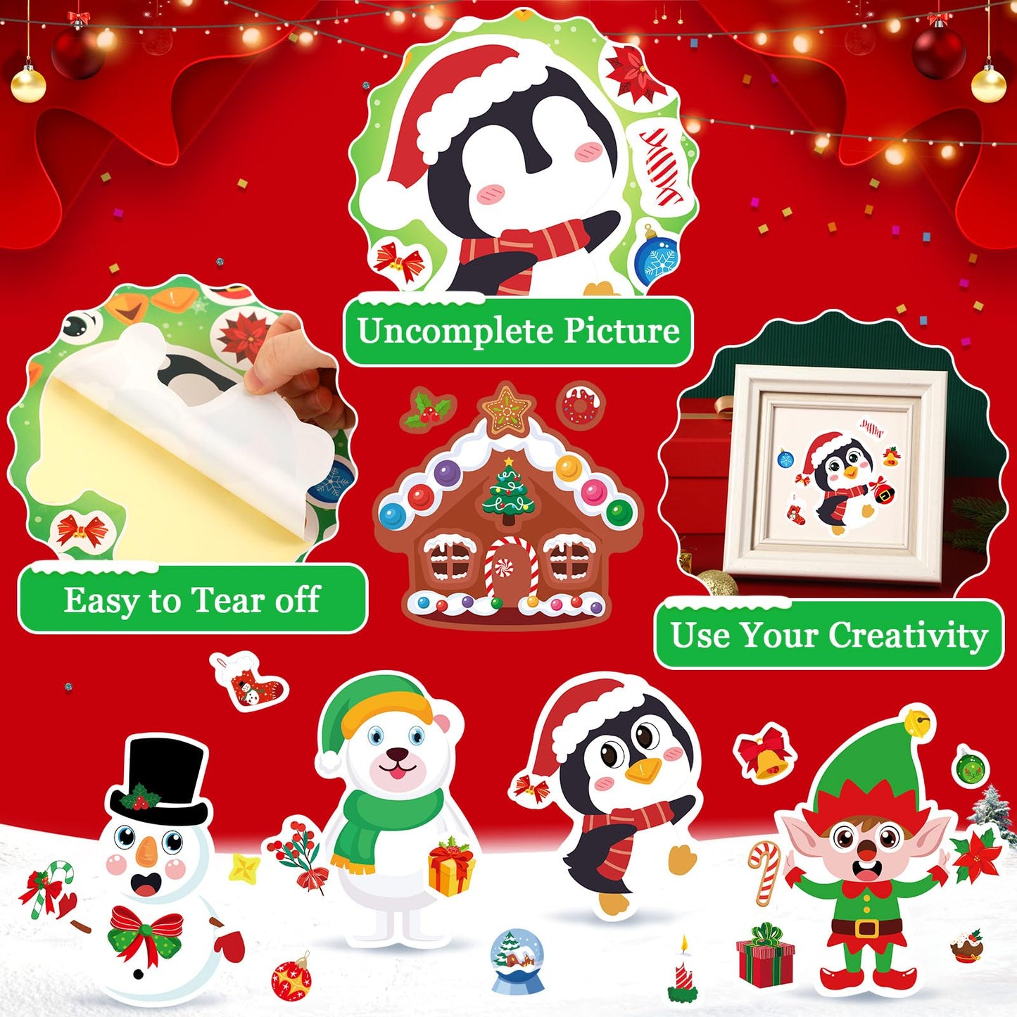 DECYOOL 36 Sheets Christmas Stickers, Christmas Make a Face Stickers Make Your Own Christmas Stickers Santa Snowman Xmas Holiday