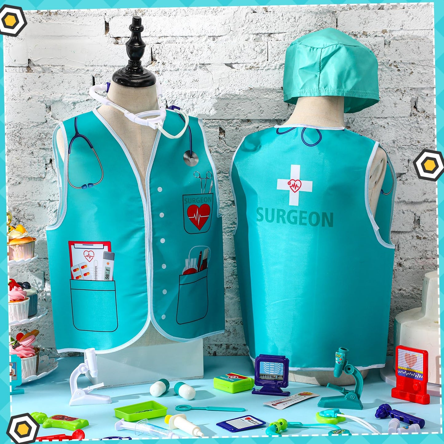 Panitay 12 Pcs Kids Community Helper Dress Up Vest Career Cosplay Cloth Toddlers Occupation Role Play Costume Supplies (Surgeon)