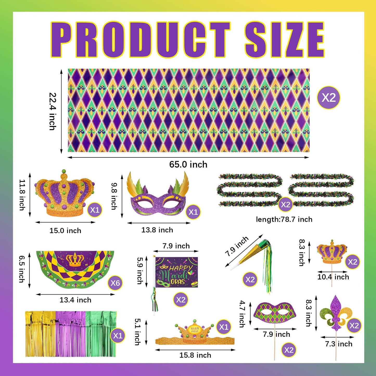 Saypacck 24 Pcs Mardi Gras Wagon Parade Float Decoration Kits Utility Folding Wagon Cart Carnival Decor Gold Green Purple Foil F