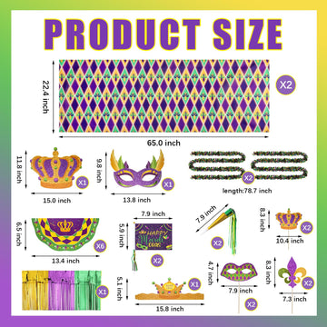 Saypacck 24 Pcs Mardi Gras Wagon Parade Float Decoration Kits Utility Folding Wagon Cart Carnival Decor Gold Green Purple Foil F