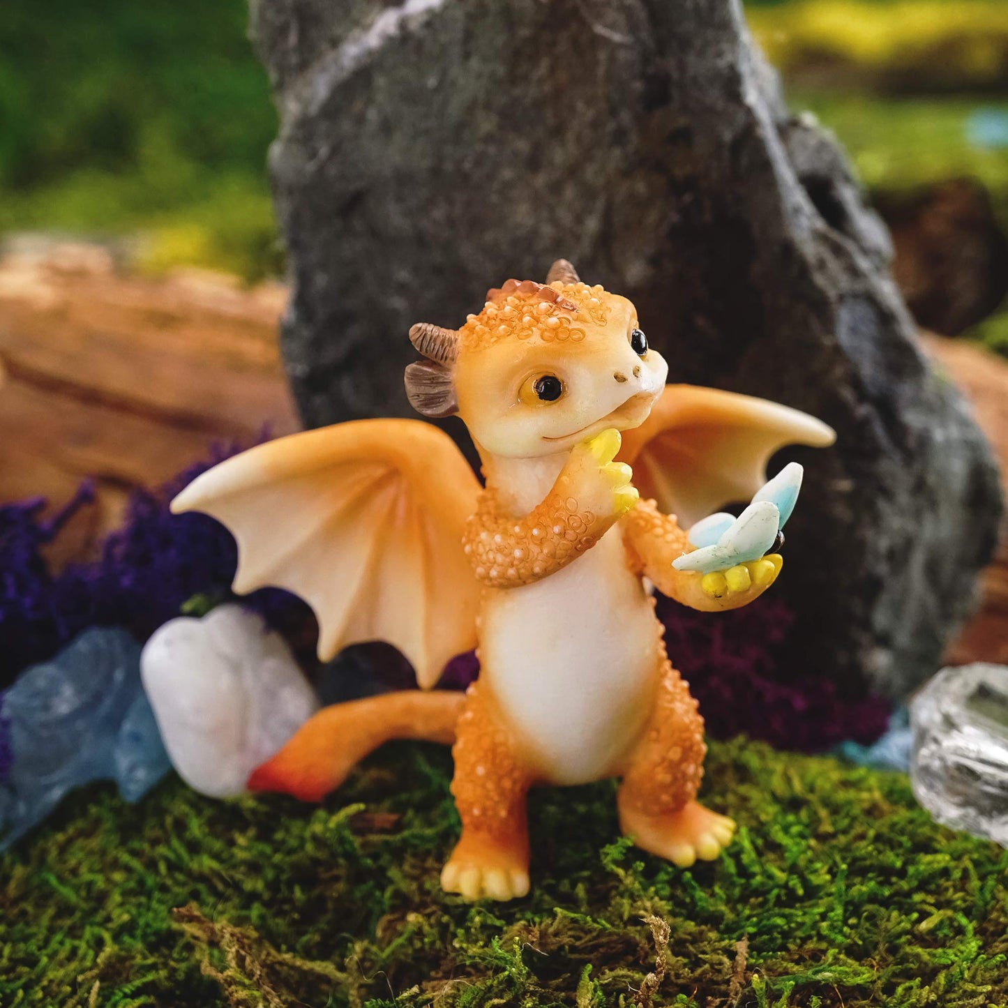Top Collection Solar The Red Dragon - Mini Collectible Fantasy Figurine (Pondering Life With Butterfly)