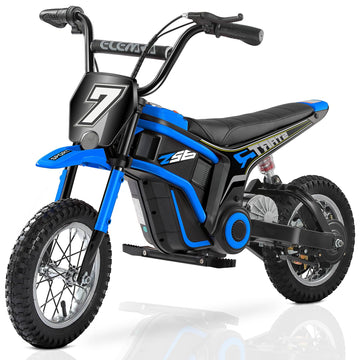 Elemara Electric Dirt Bike, 24V Ride On Toys For Big Kids, 350W Kids Motorcycle With Music & Bluetooth, 15.5 Mph & 150Lb Max, Twist-Grip Throttle & Hand-Operated Rear Brake, 12' Air-Filled Tires-Blue