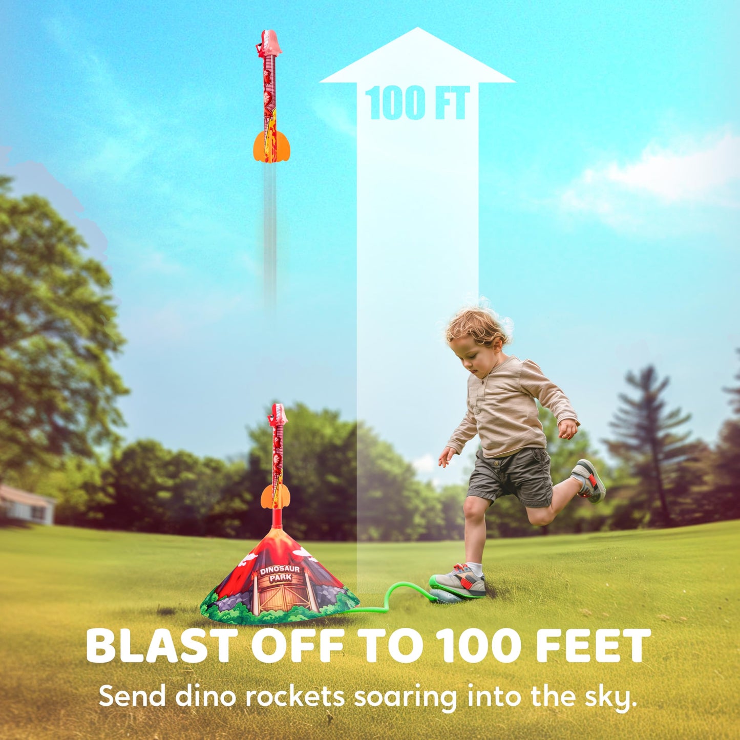 Joyin Dinosaur Toy Rocket Launcher For Kids, 6 Dinosaur Foam Rockets, Launch Up To 100 Ft, Family Fun, Birthdays, Gift For Kids Boys 3 4 5 6 7 8 Years Old
