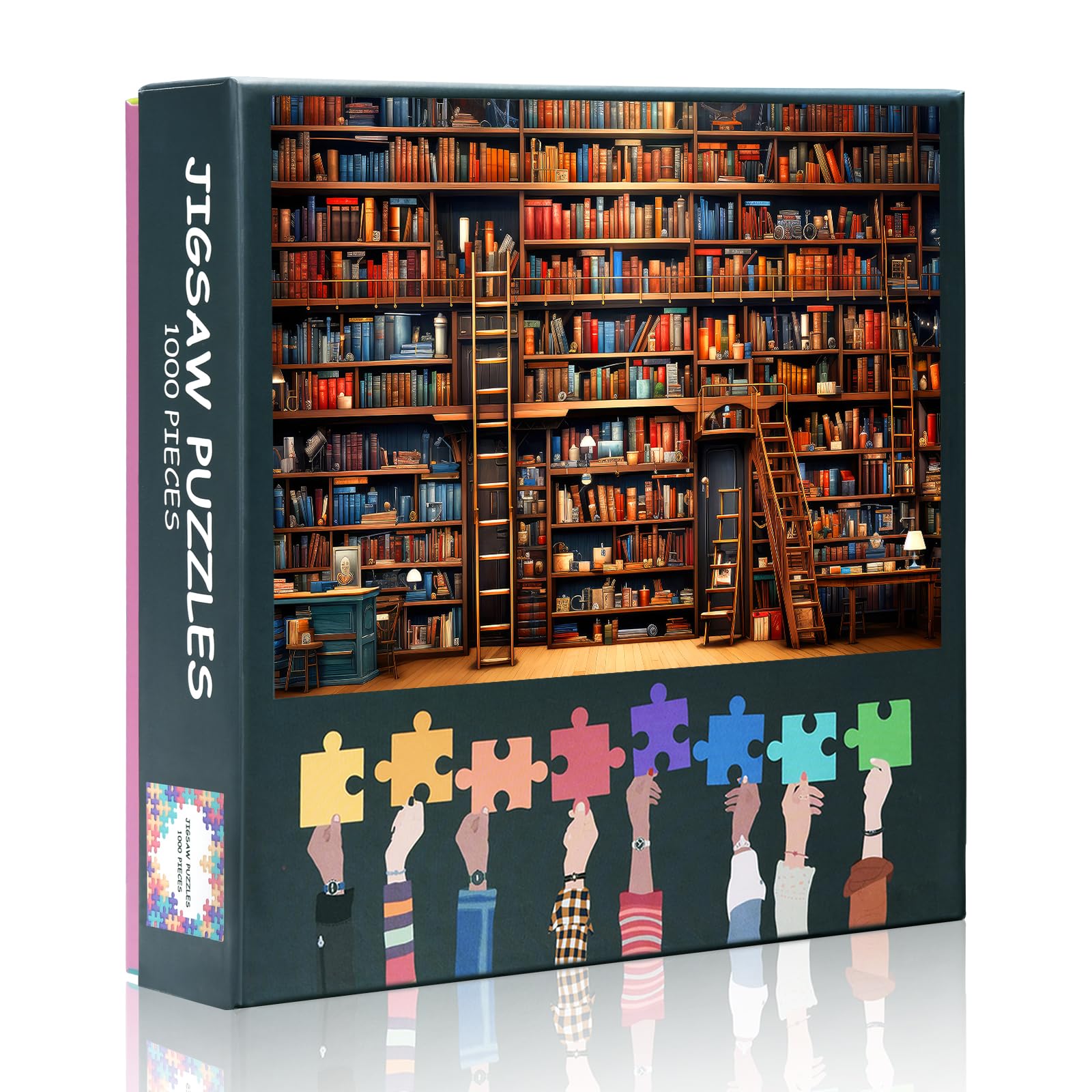 Vintage Library 1000 Piece Puzzle for Adults Bookshelf Filled with Lots of Books Collage Puzzles Learning and Education Concept 