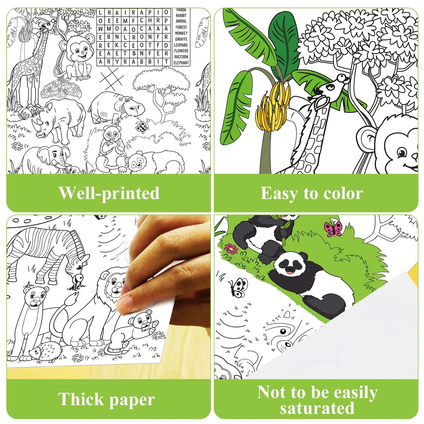 Giant Paper Coloring Tablecloth for Kids Huge Zoo Animals World Posters Activity Large Animal Color-in Paper Poster Table Cover