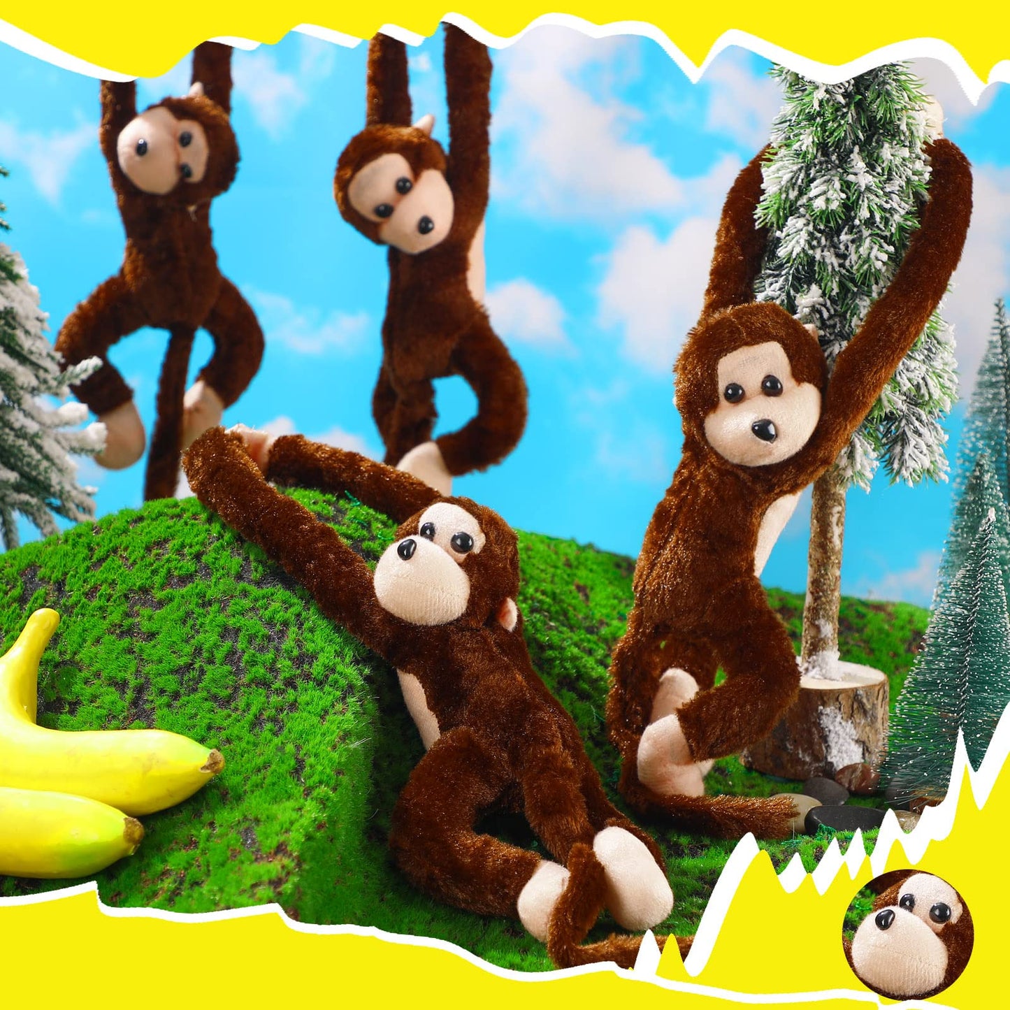 Hungdao 6 Packs Hanging Monkey Stuffed Animal Toy With Hook And Loop Fasteners Hands Stuffed Monkey Plush Toys For Kids (24 Inch)