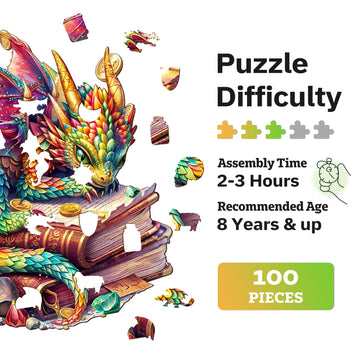 Jigfoxy Wooden Puzzles for mature-themeds  Jeweled Dragon Wood Puzzles mature-themed  Unique Animal Shape Wooden Jigsaw Puzzles for mature-themeds  Birthday Gifts for Puzzle Lovers  Family (S-8.5 * 8in-100pcs)