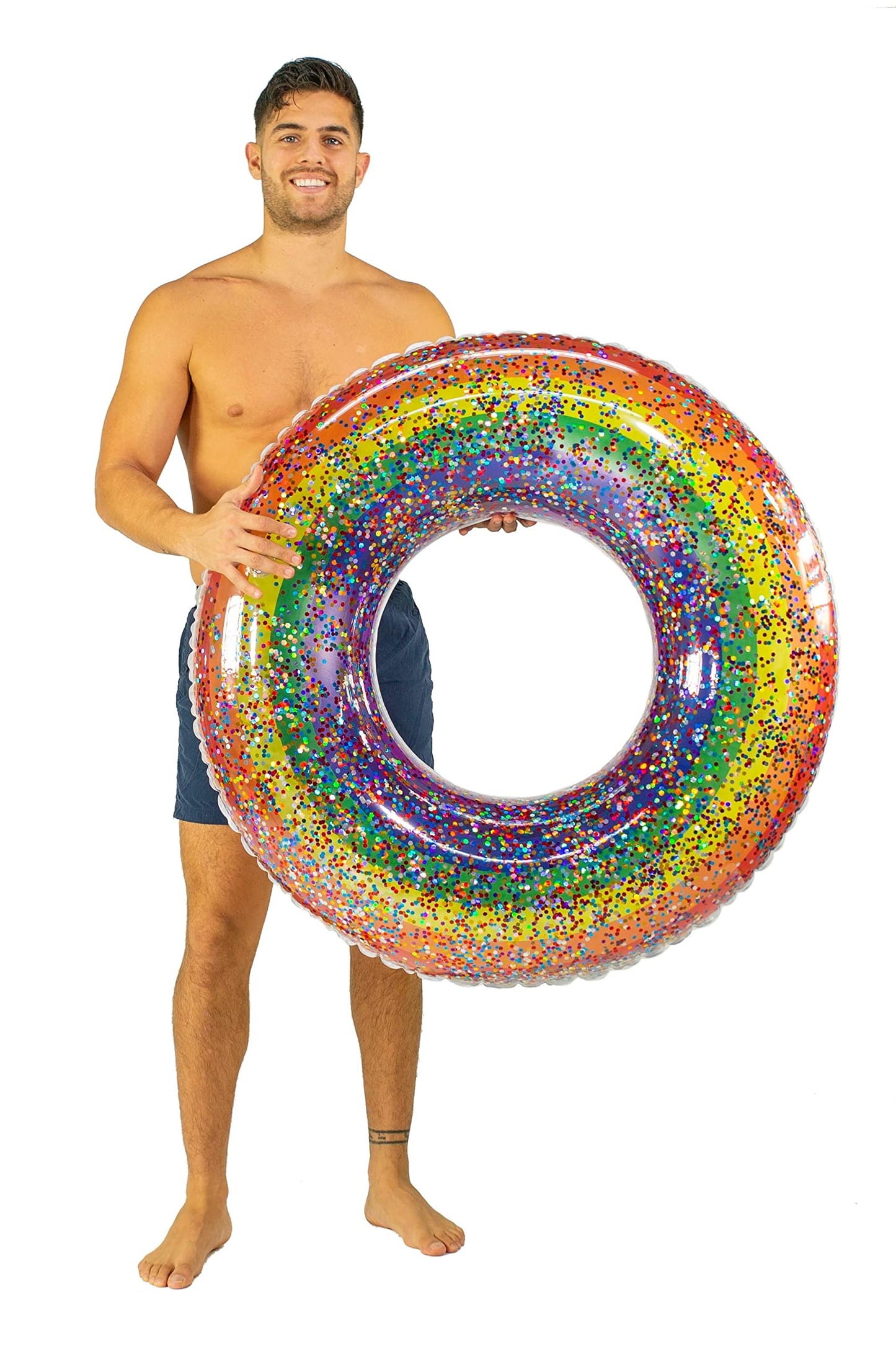 Poolcandy Jumbo Pool Tube, 48, Multiple Tube Styles (Classic Rainbow Glittered 42 Pool Tube)
