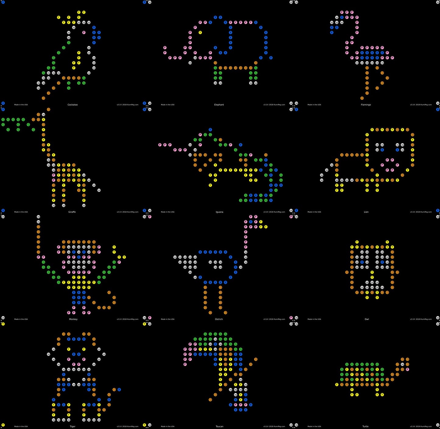 Lllumipeg Zoo Refill Templates For Basic Fun Lite Brite Magic Screen Retro Style (12 Sheets, 6X8)