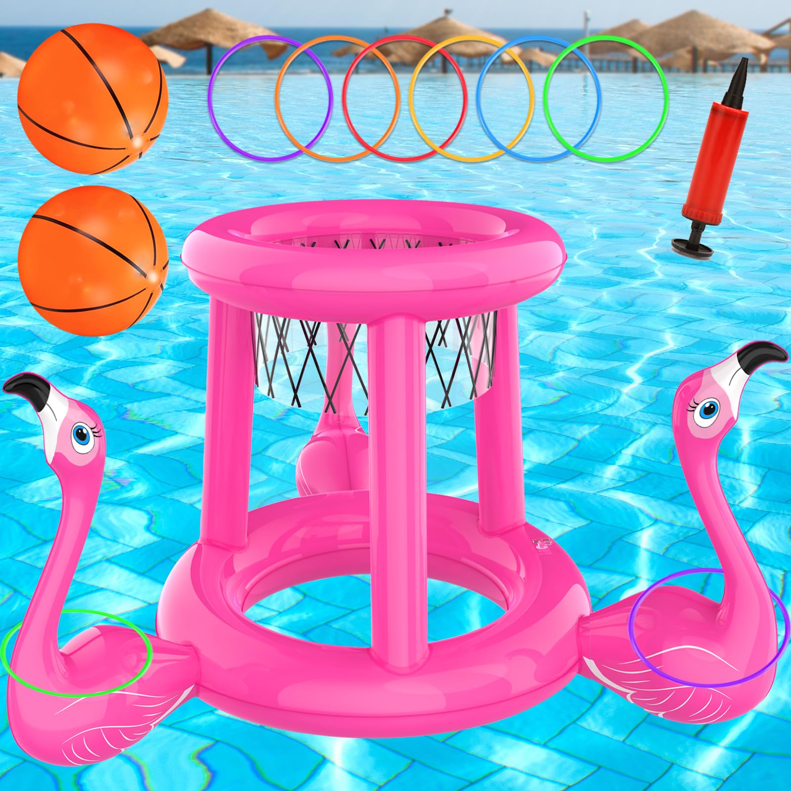 Pool Toys Pool Floats Pool Games For Kids Adult, Inflatable Pool Basketball Hoop & Ring Toss Game, 2-In-1 Pool Floating Outdoor