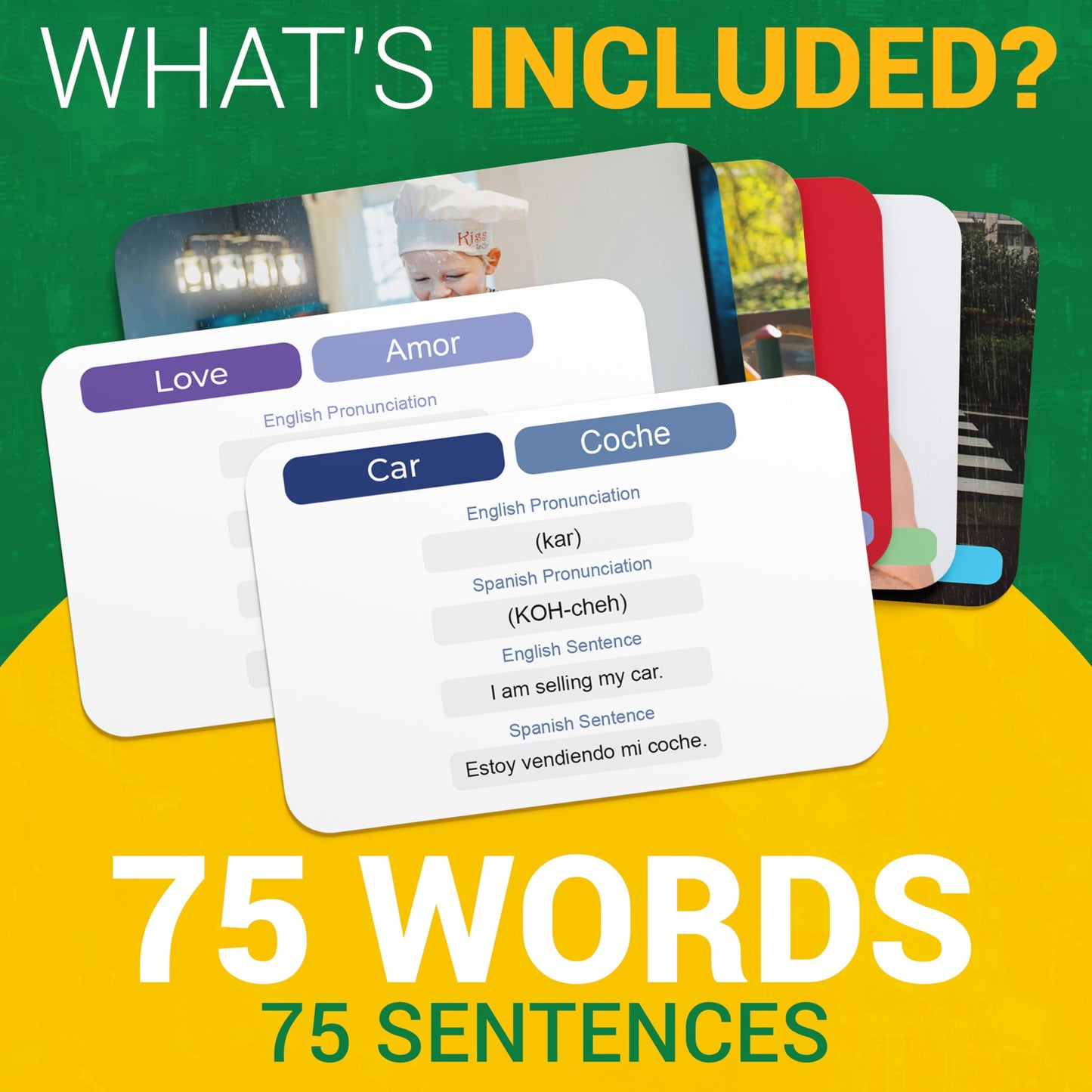 Spanish Vocabulary Flash Cards - 75 Beginner Vocab With Pictures - Memory & Sight Words, Travel & Quick Reference - Educational Language Learning Game Play - Kids, Grade School, Classroom, Homeschool