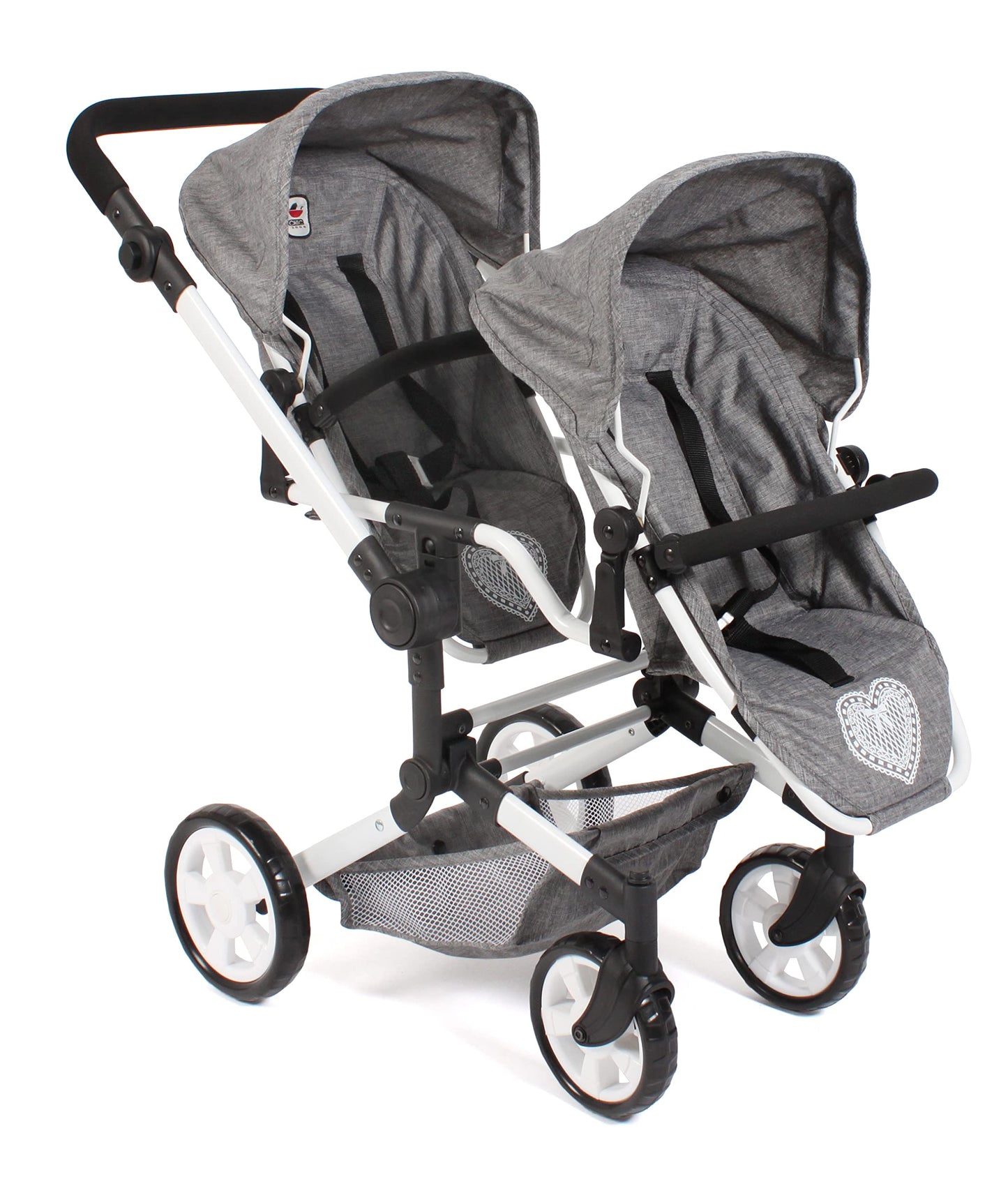 Bayer Chic 2000 - Linus Duo Dolls Pram, Twin Dolls Pram for Children from 4 to 8 Years, Jeans Grey, 690-76, 82 x 41.5 x 79 cm