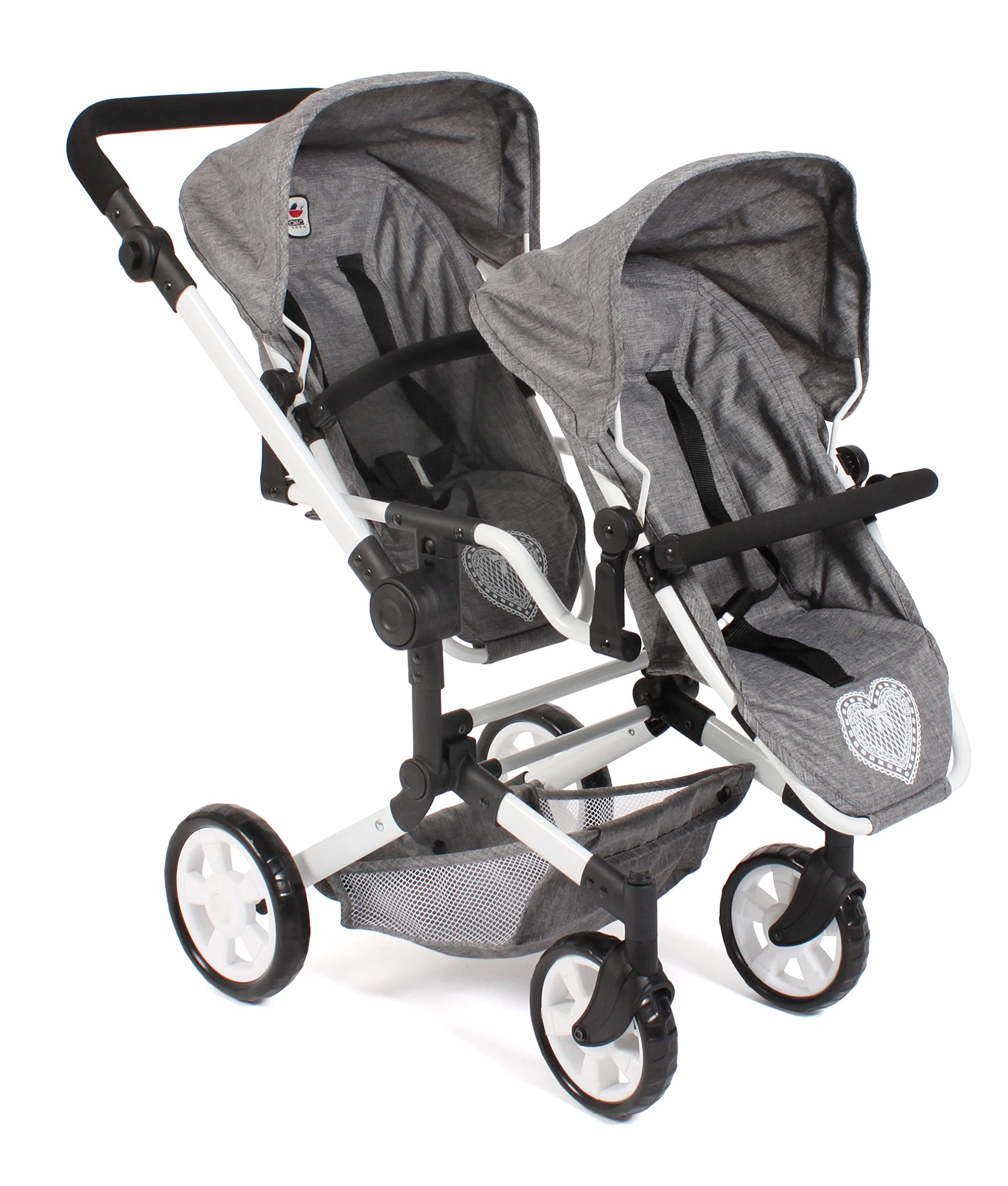 Bayer Chic 2000 - Linus Duo Dolls Pram, Twin Dolls Pram for Children from 4 to 8 Years, Jeans Grey, 690-76, 82 x 41.5 x 79 cm