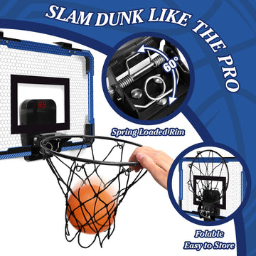 Xucutu Indoor Mini Basketball Hoop For Door - Over The Door Basketball Mini Hoop With Scoreboard & 3 Balls, Foldable Basketball