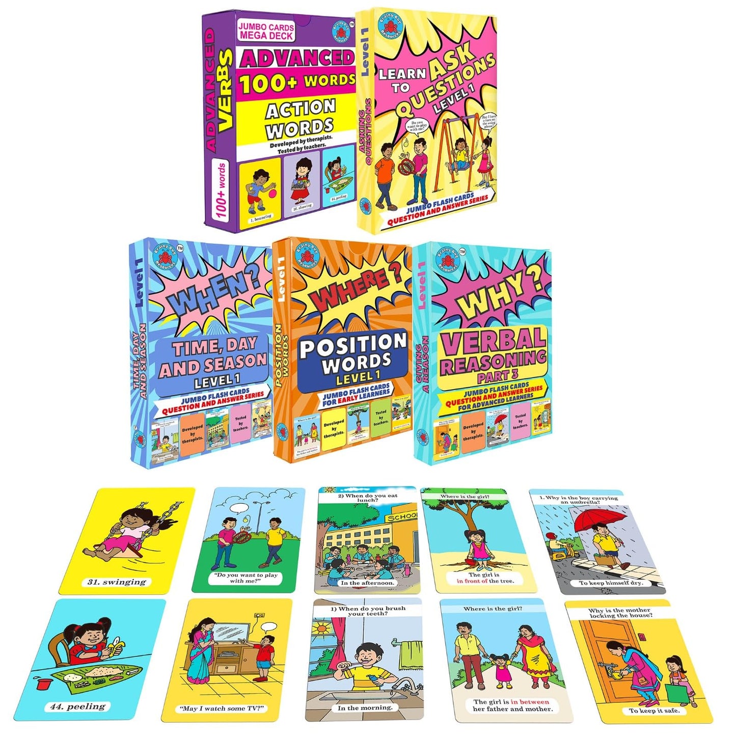 Brainy Bug Resources 224 AudioEnabled Flashcards For Advanced Learners | Advanced Verbs, Ask Questions, Answer When, Where, Why