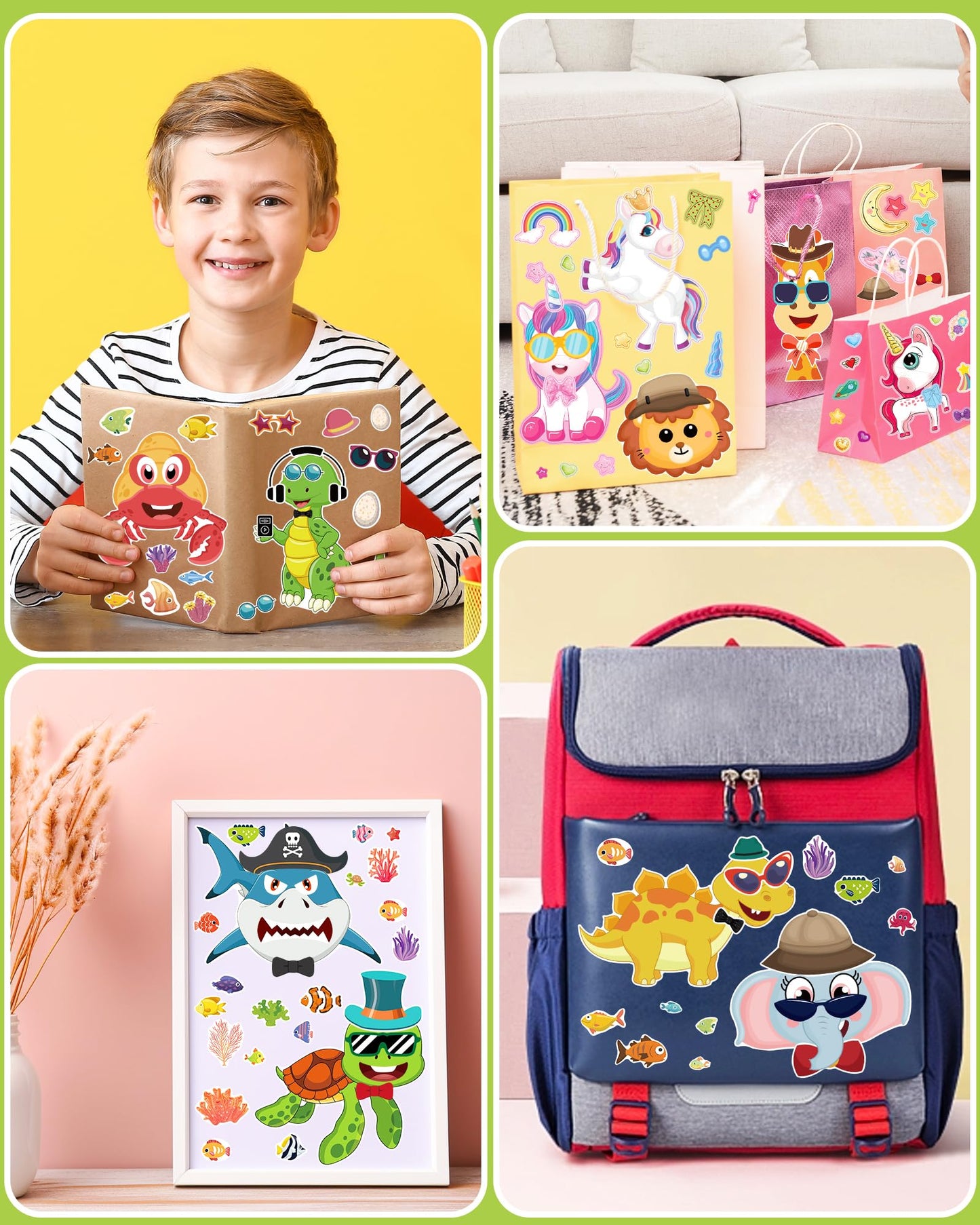 24 Pcs Make Your Own Sticker Sheets For Kids, Mix And Match Animal Face Stickers For Kids 3-5, 4-8, Toddlers Crafts Activities G