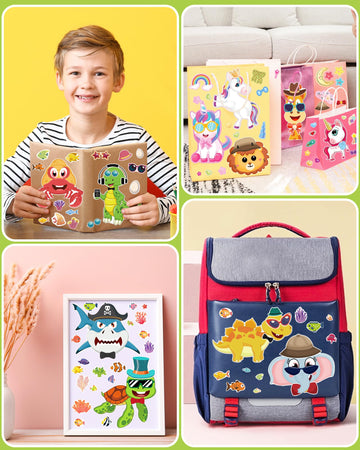 24 Pcs Make Your Own Sticker Sheets For Kids, Mix And Match Animal Face Stickers For Kids 3-5, 4-8, Toddlers Crafts Activities G