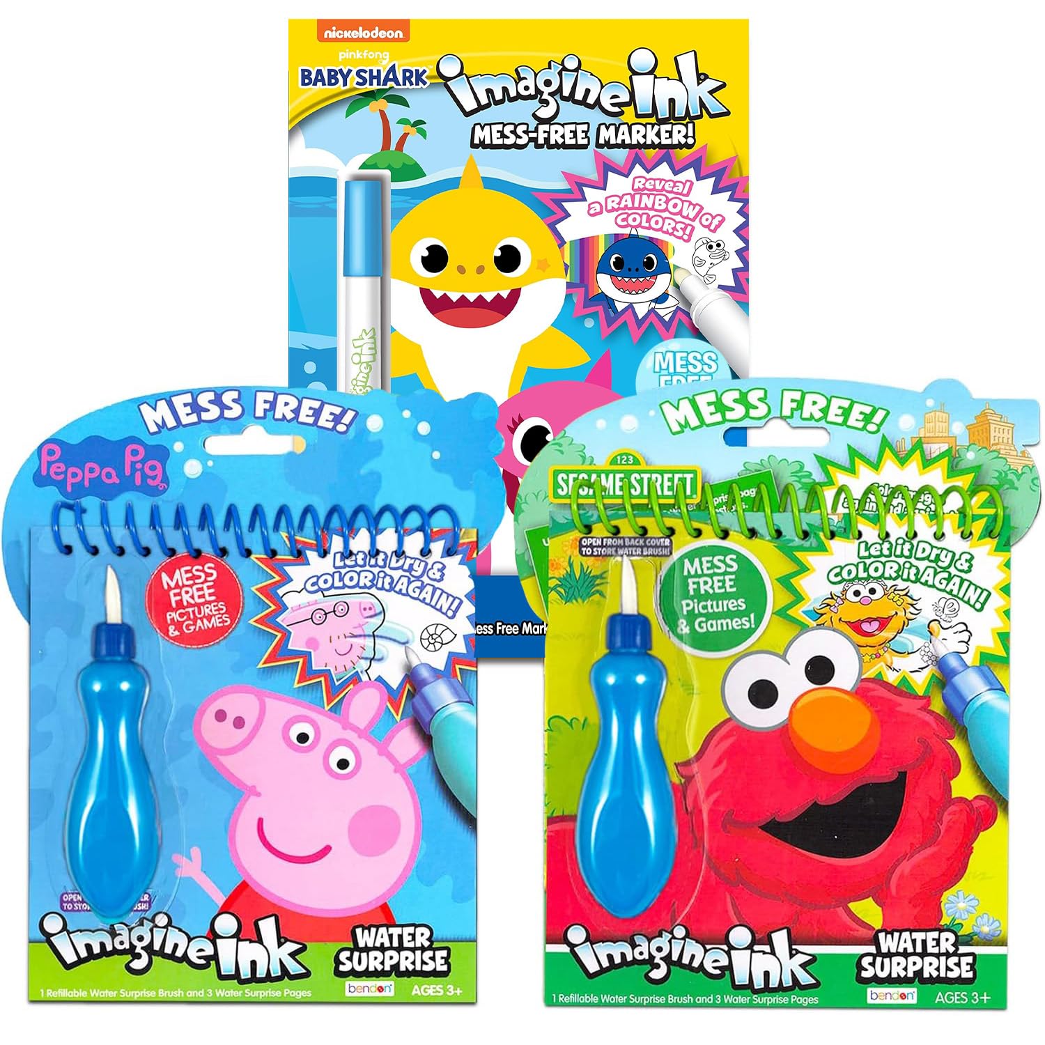 Paint with Water Super Set for Toddlers, Kids - Bundle with 3 Mess Free Books with Water Surprise Brushes Featuring Baby Shark, 