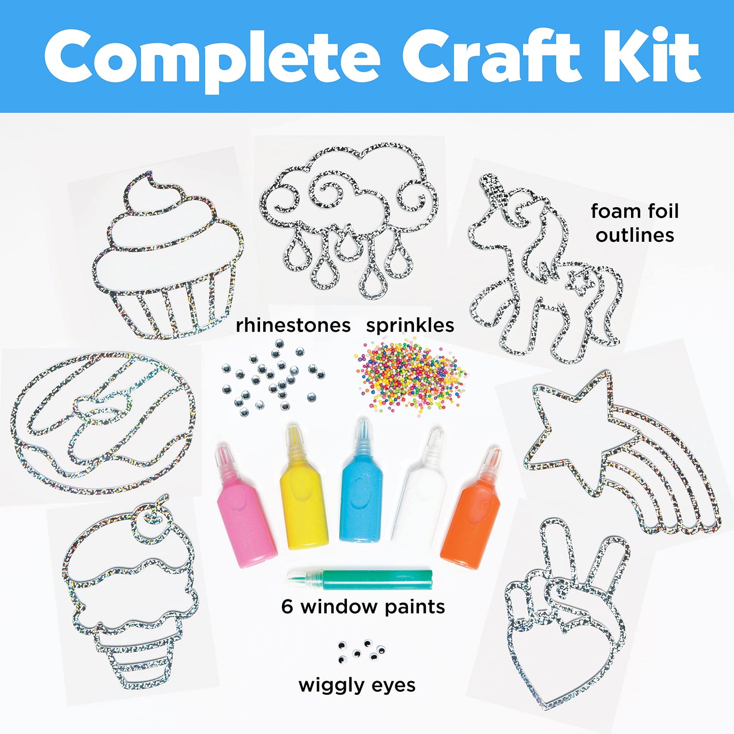 Creativity for Kids Easy Sparkle Window Art Kit - Paint and Decorate 7 DIY Suncatchers, Arts and Crafts for Kids Ages 6-8+, Acti