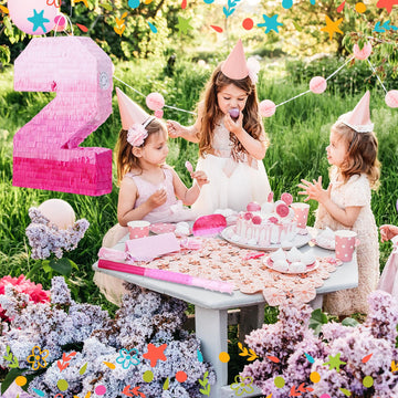Sratte Number Piñata Number Birthday Piñata Decorations Gradient Pink Piñata With Stick Blindfold Confetti For Girls Boys Birthday Anniversary Party Decorations Supplies(Number 2)